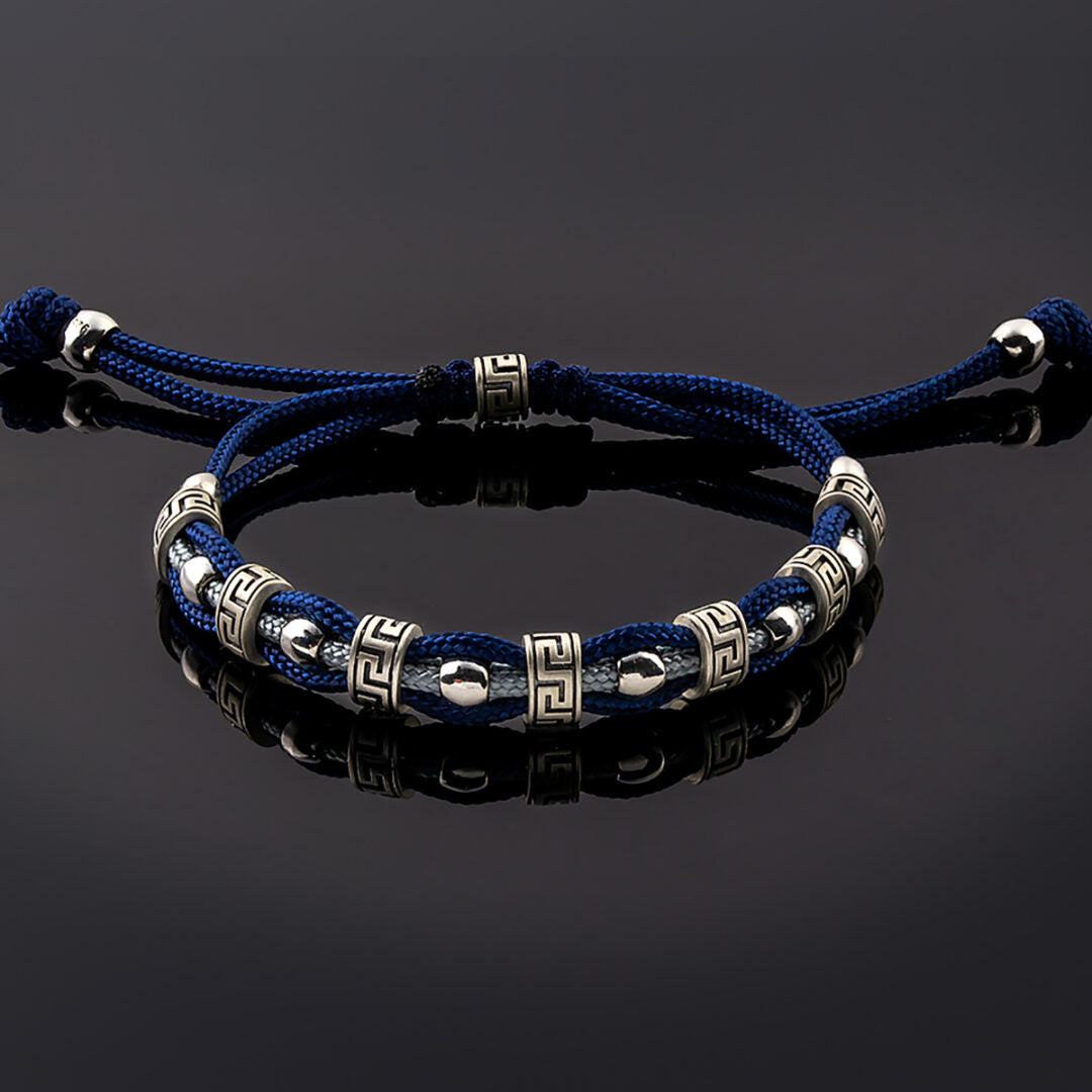 Cord Bracelet with Greek Key Motif — Blue & Grey