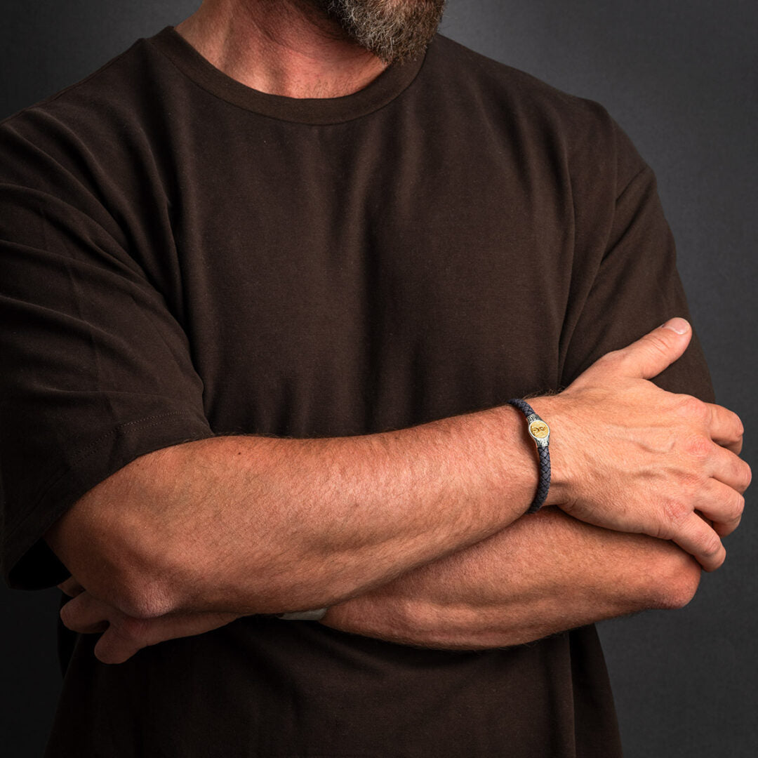 Colossus of Rhodes Leather Bracelet - 925 Sterling Silver