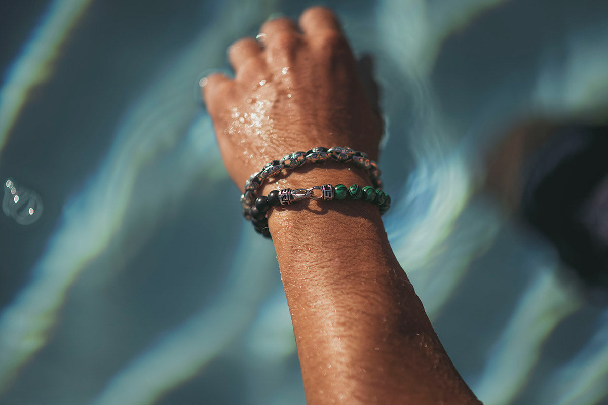 Meander Bracelet – 925 Sterling Silver with Black Onyx Beads
