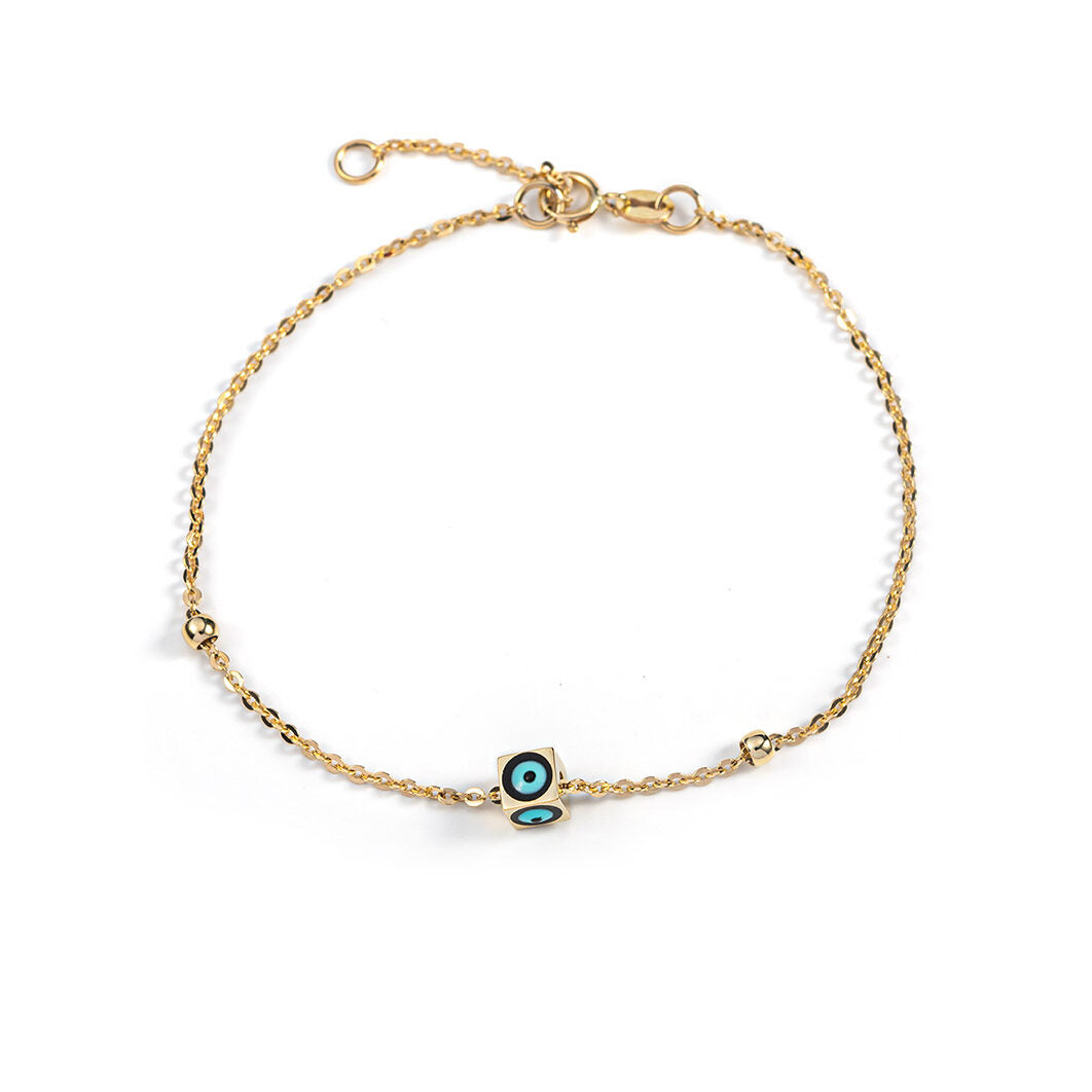 Eye Chain Bracelet - 14K Yellow Gold with Enamel