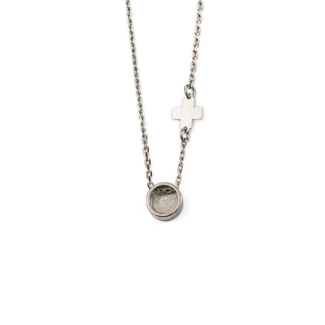 White Round Eye Necklace with Cross - Sterling Silver