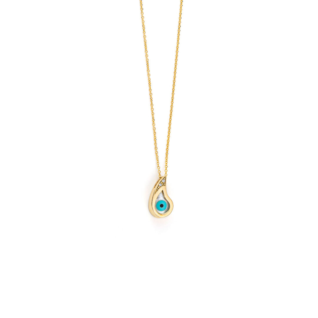 Evil Eye Necklace 9K Yellow Gold with Zircon