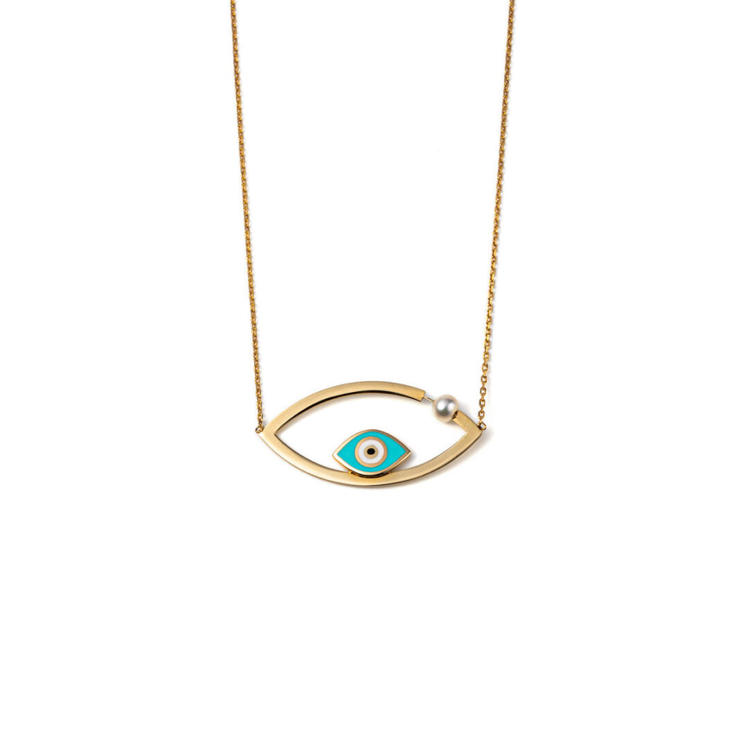 Evil Eye Necklace 14K Yellow Gold with Enamel