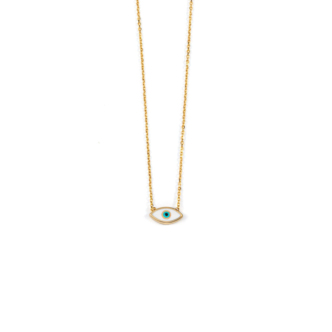 Evil Eye Necklace – 14K Yellow Gold with Blue Enamel — White