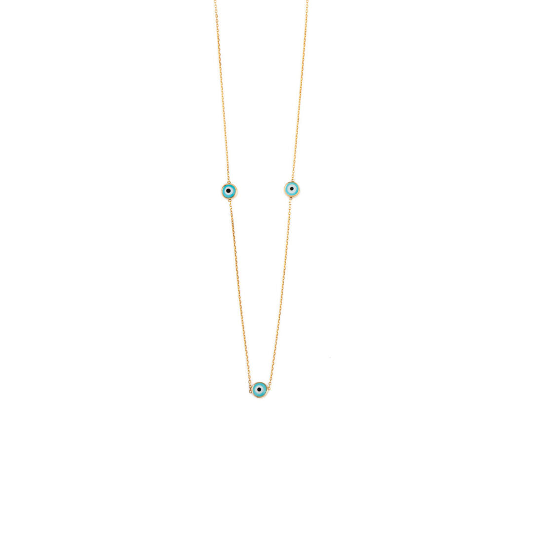Blue Evil Eyes Necklace- 14K Gold — Turquoise