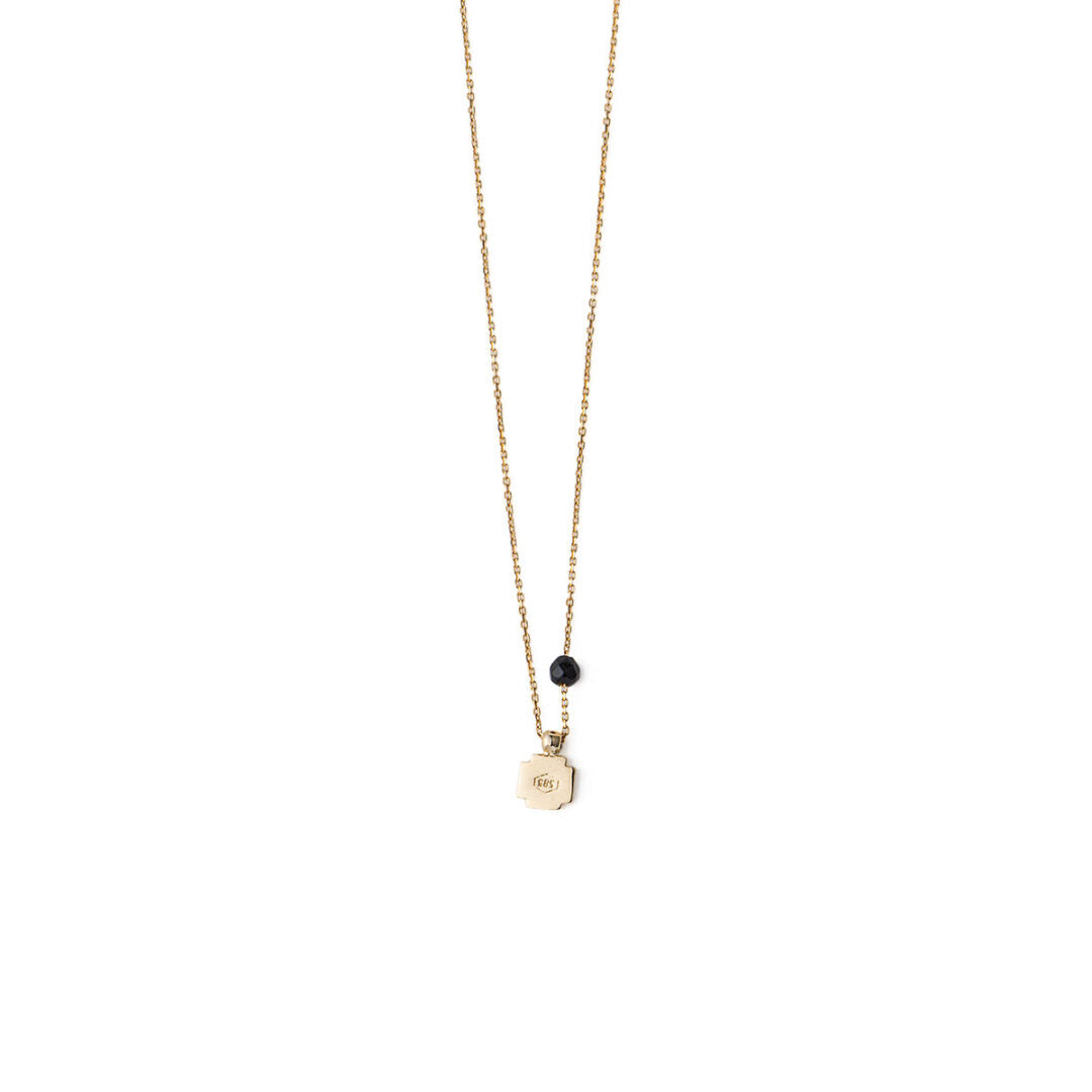 Black Enamel Cross Necklace – 14K Gold