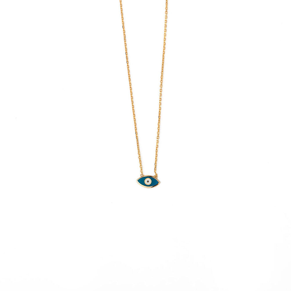 Evil Eye Necklace – 14K Yellow Gold with Blue Enamel — Blue