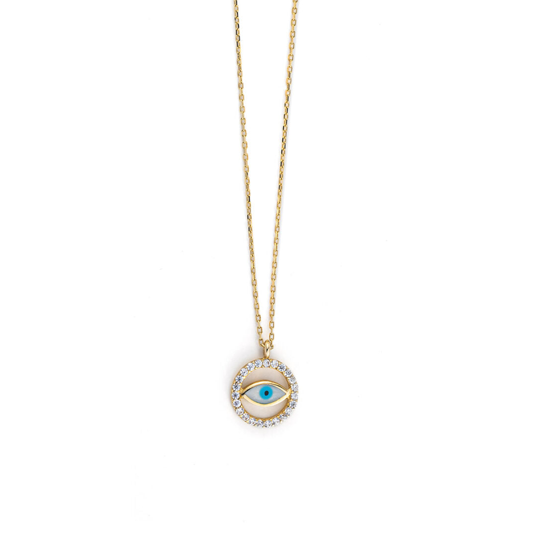 14K Yellow Gold Necklace Evil Eye with zircon