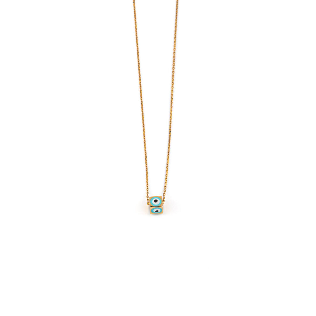 14K Yellow Gold Necklace Evil Eye