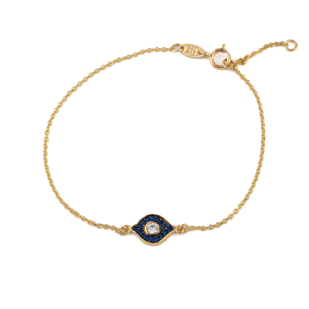 Blue Evil Eye Bracelet - 14K Yellow Gold