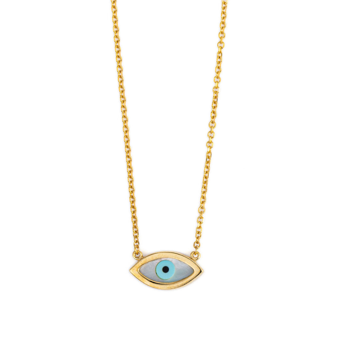 Zircon Evil Eye Necklace – 9K Gold