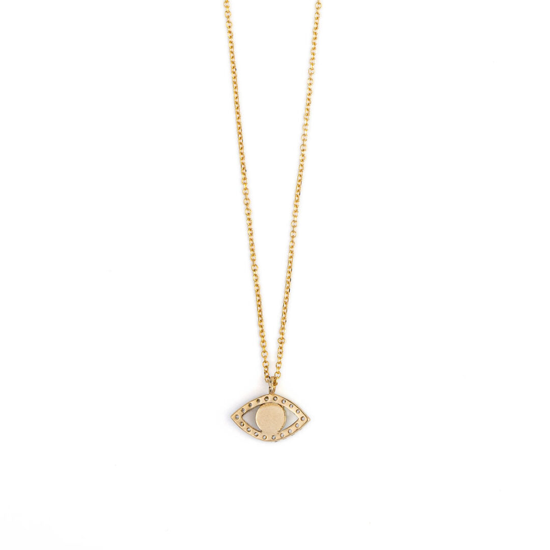 Open Eye Necklace with White Zircon – 14K Gold
