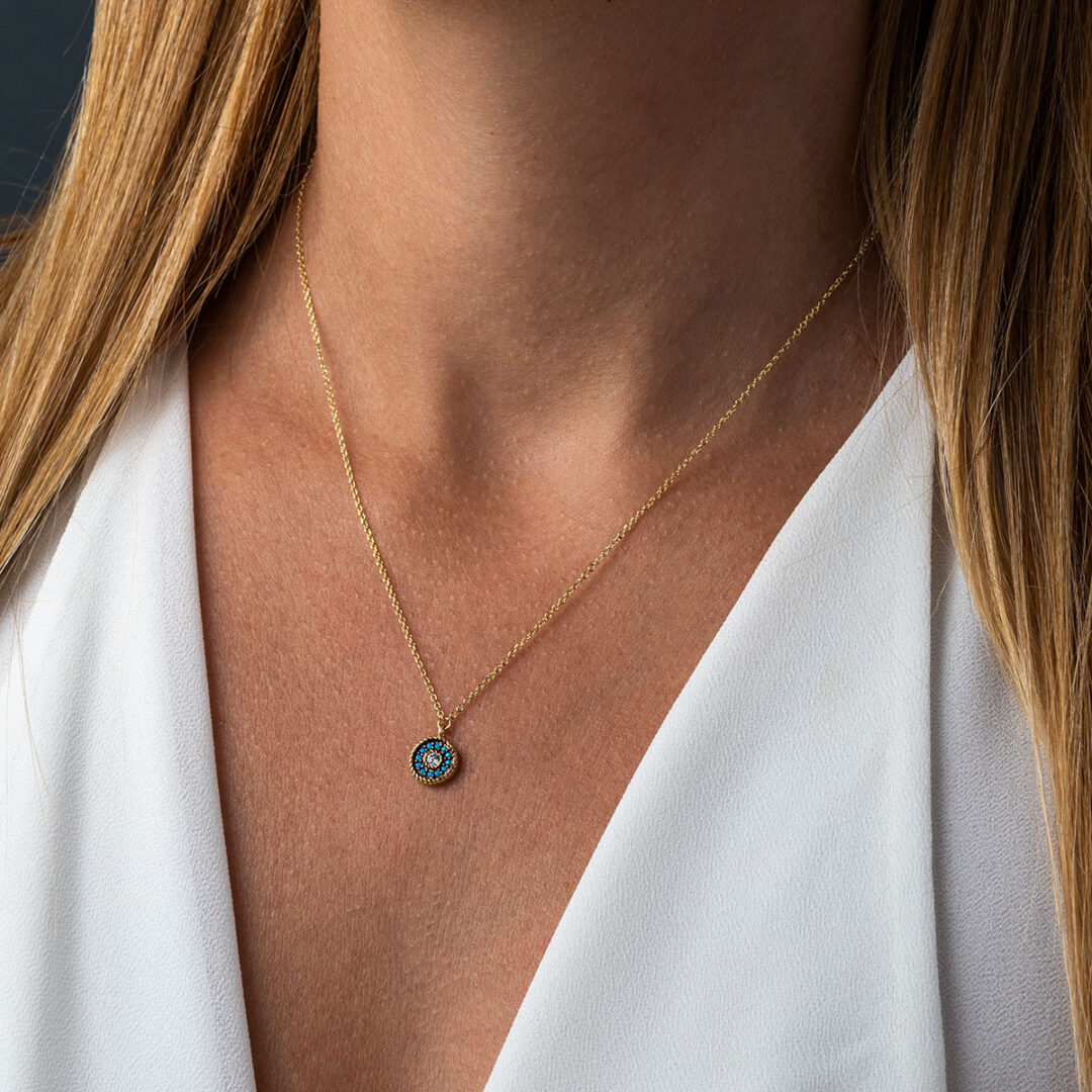 Round Evil Eye Necklace - 9K Gold