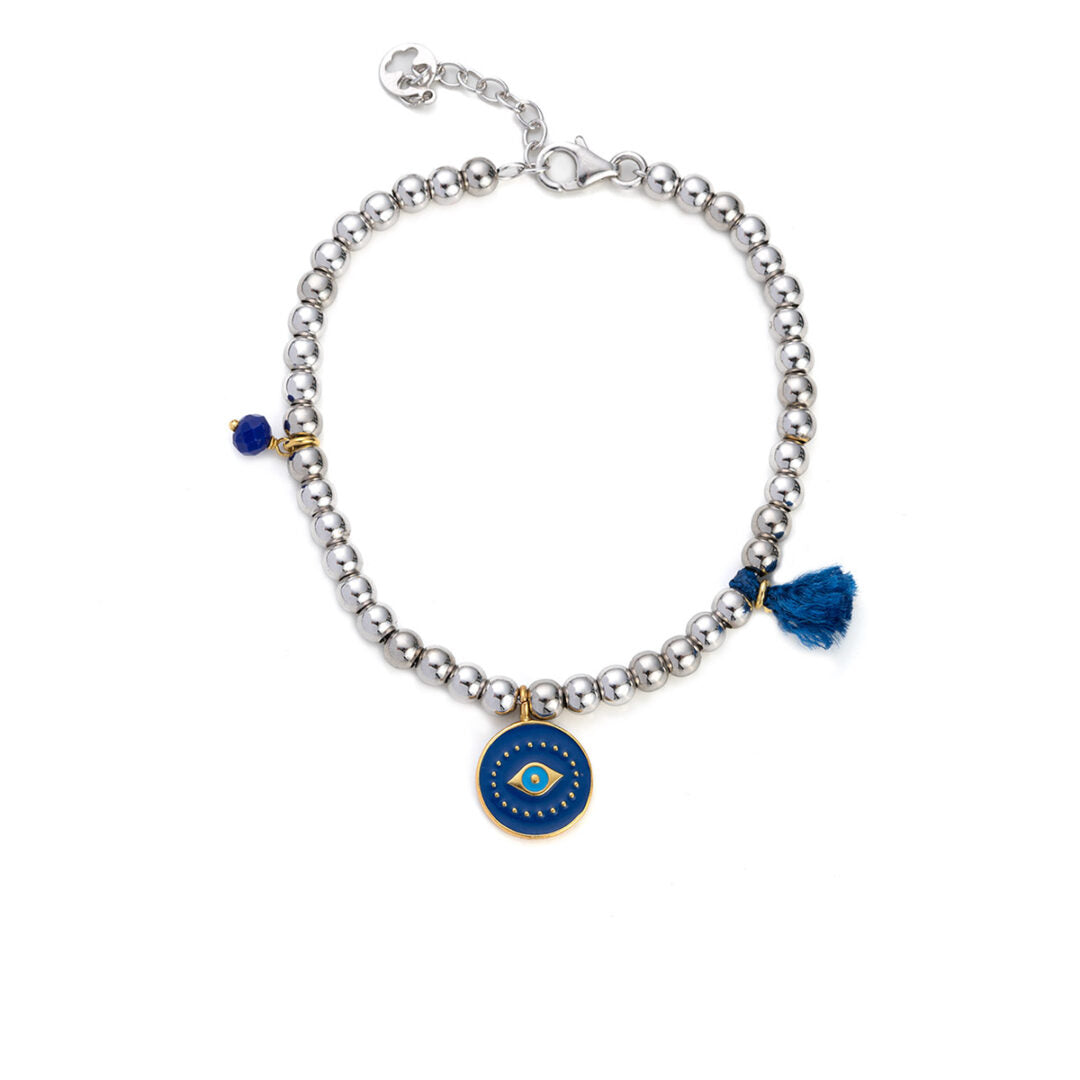 Sterling Silver Bead Bracelet with a colored Eye