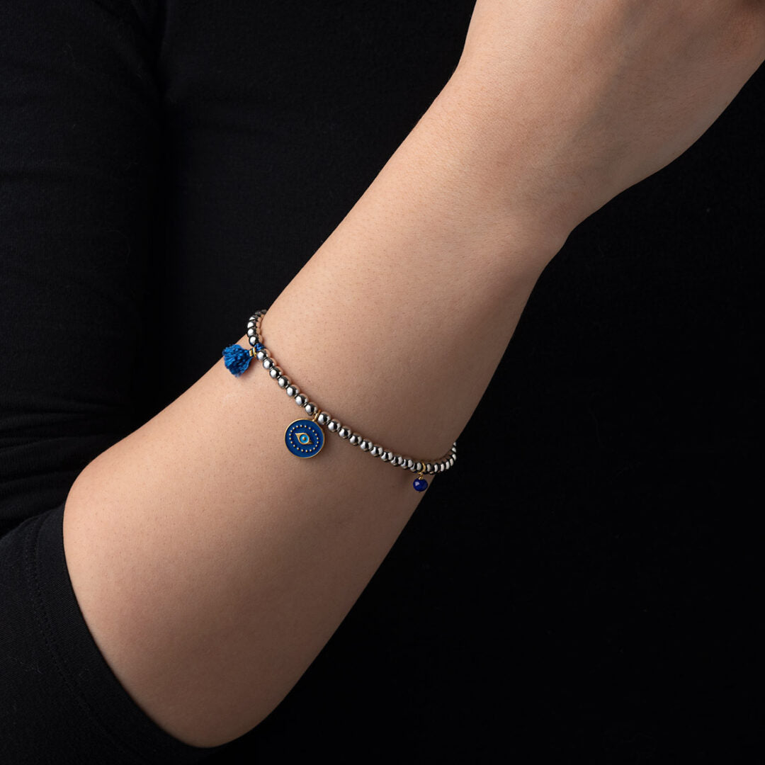 Sterling Silver Bead Bracelet with a colored Eye
