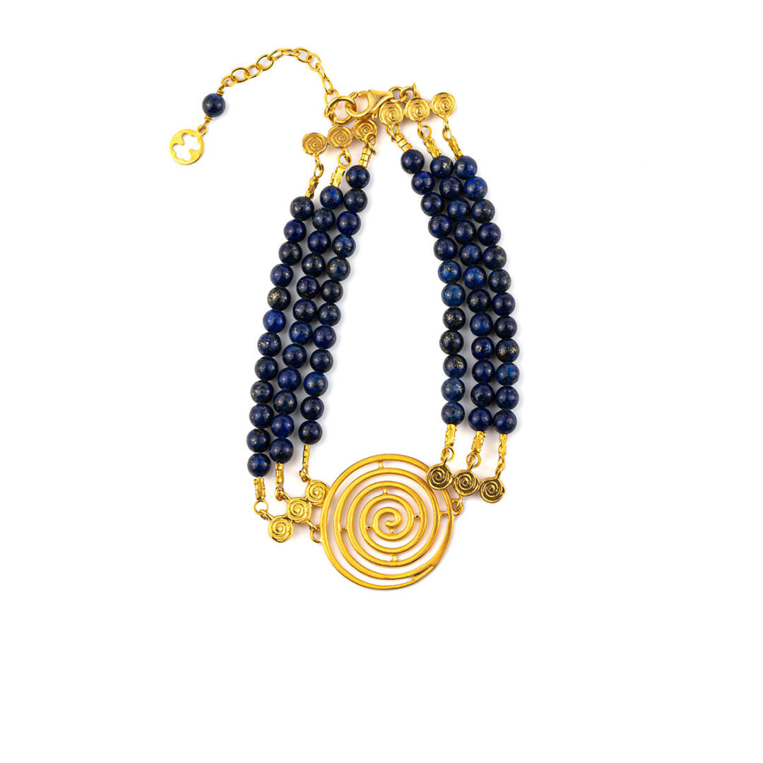 Spiral Bracelet with stones - Sterling Silver and Gold Plated