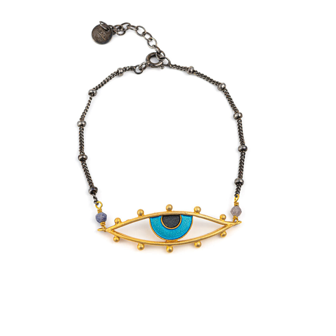 925 Sterling Silver Eye Bracelet with Enamel — Blue