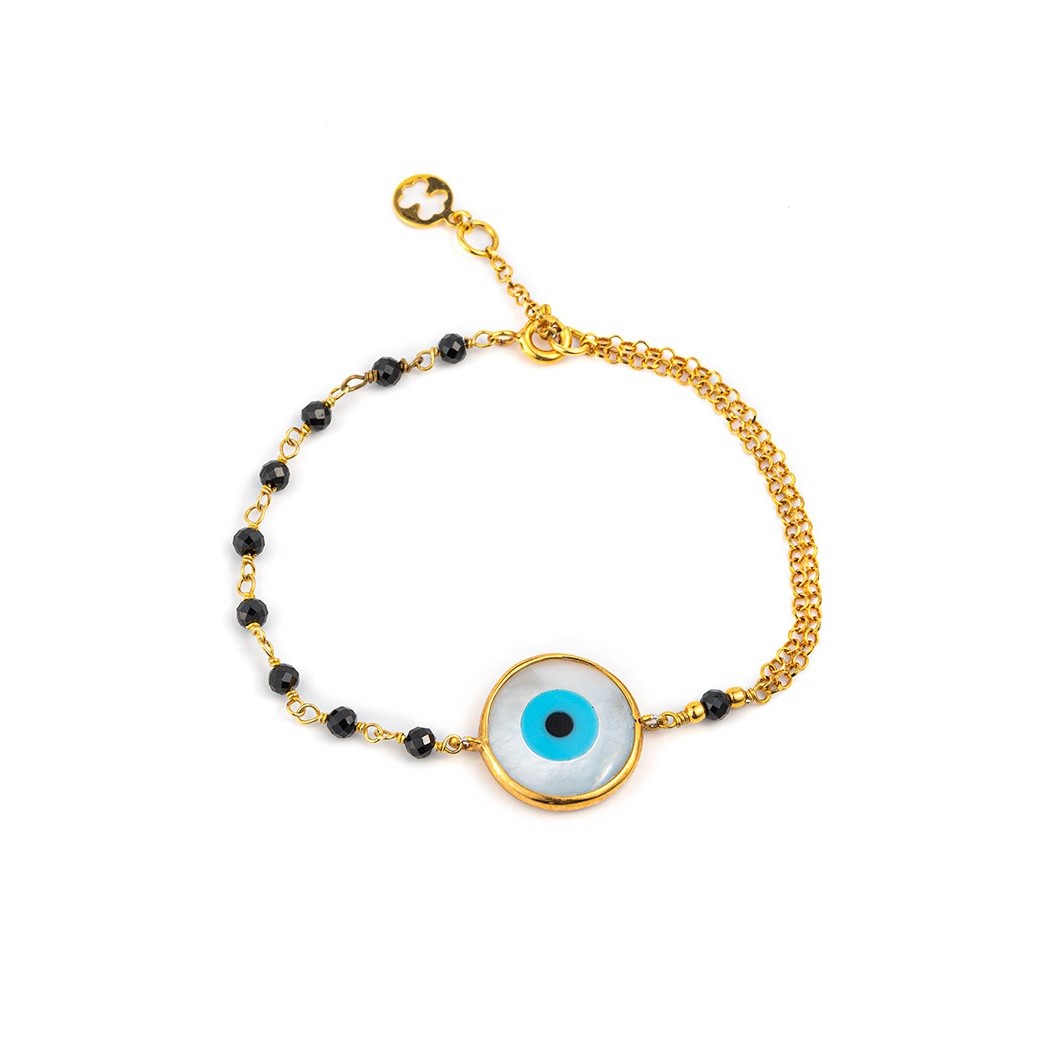 Sterling Silver Gold Plated Eye Bracelet with Semi-Precious Stones