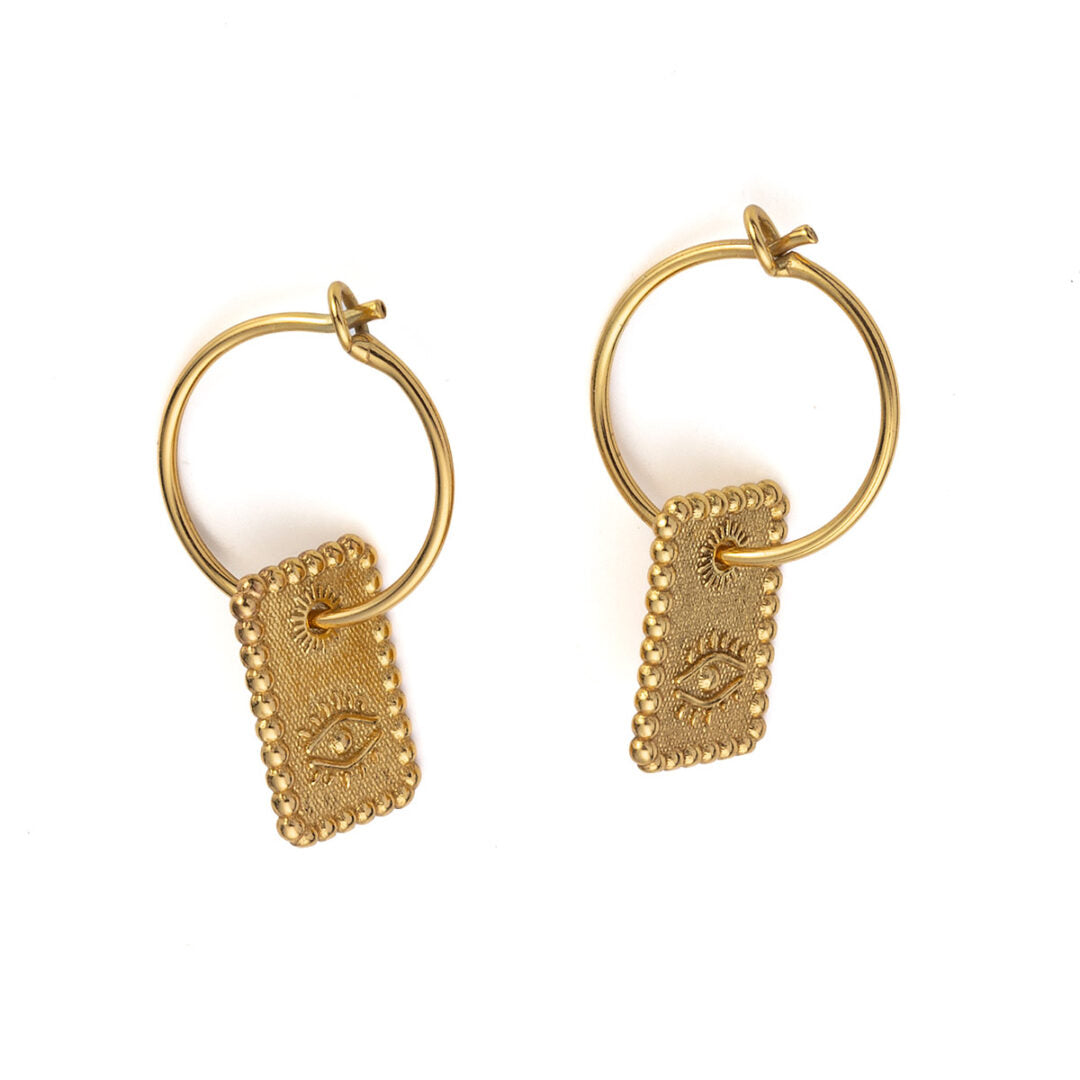 Sterling Silver Hoop Earrings with Engraved Eye