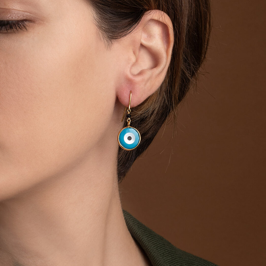 Sterling silver Gold Plated Evil Eye hook earrings