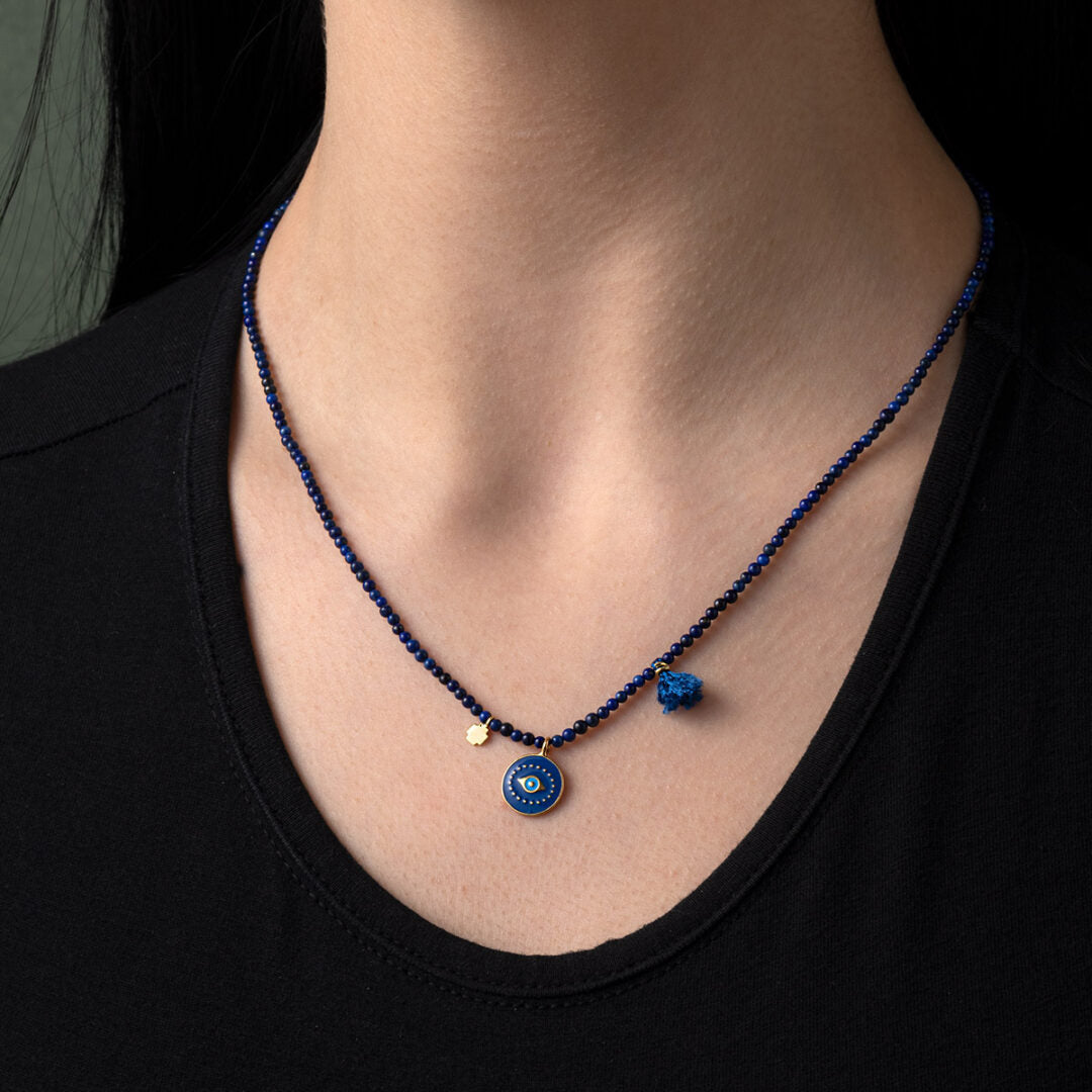 Sterling silver Chain Necklace with a Colored Eye Disc