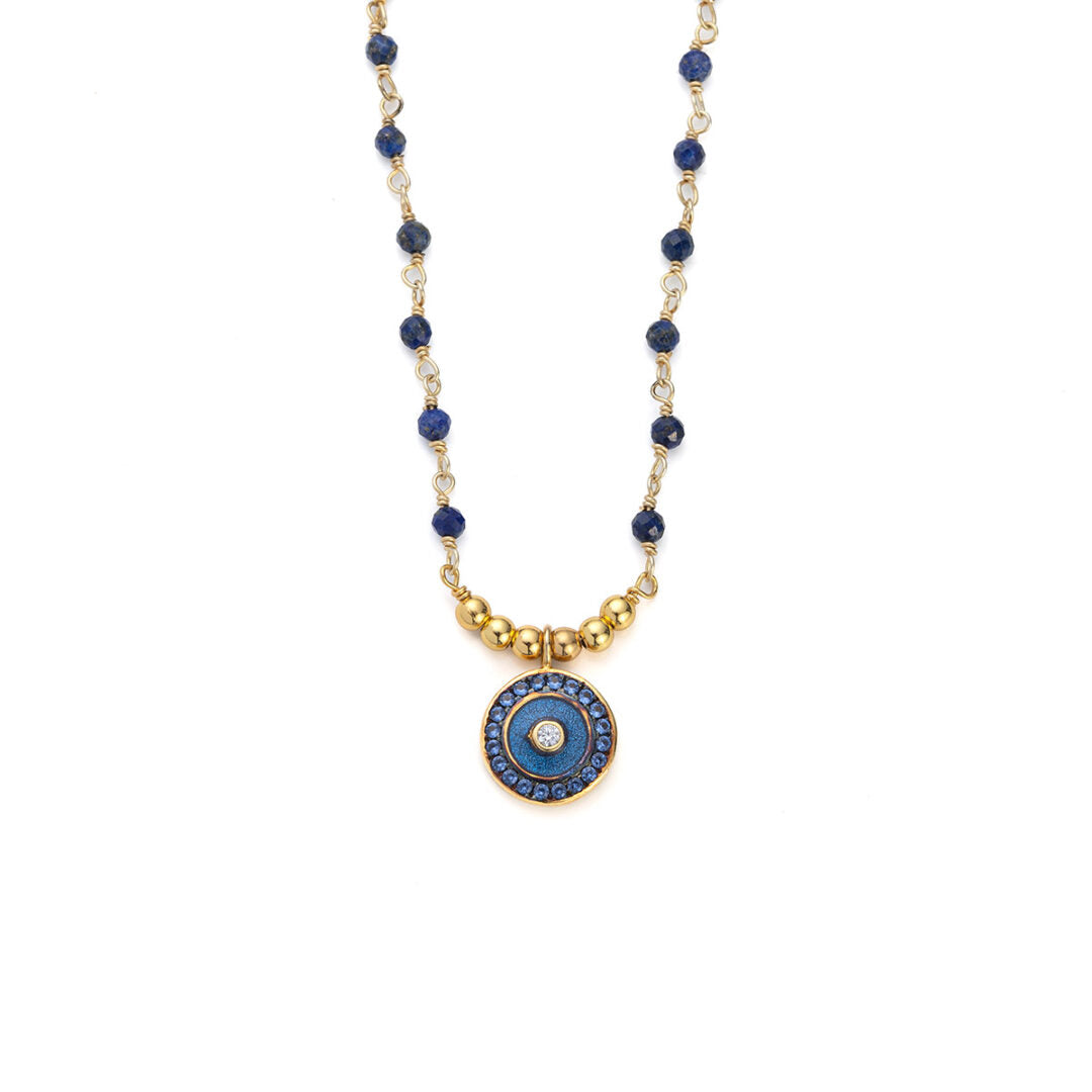 Rosary Stone Necklace with Beads and Enamel Evil Eye