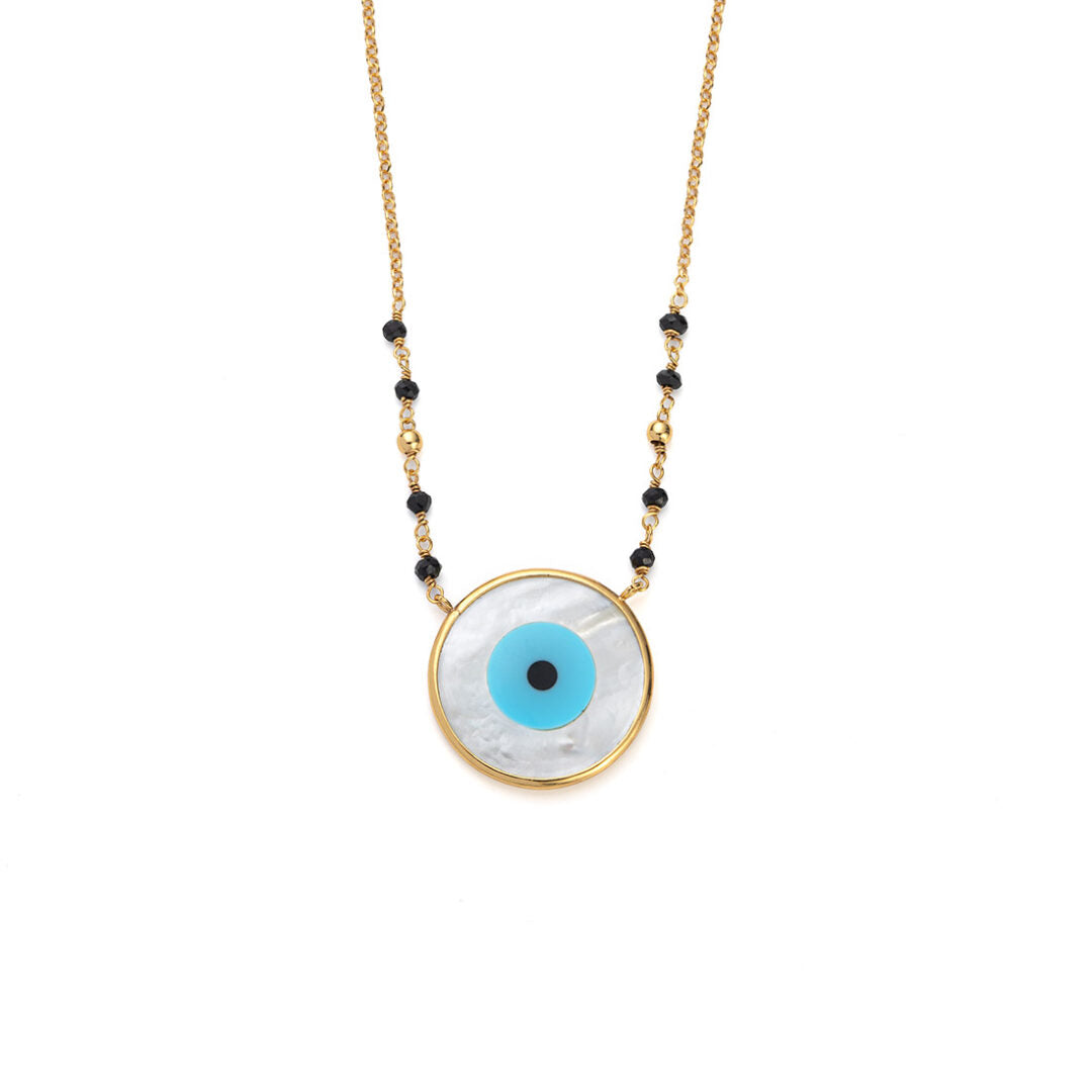 Sterling silver Chain Necklace with Beads and a Colored Eye Stone