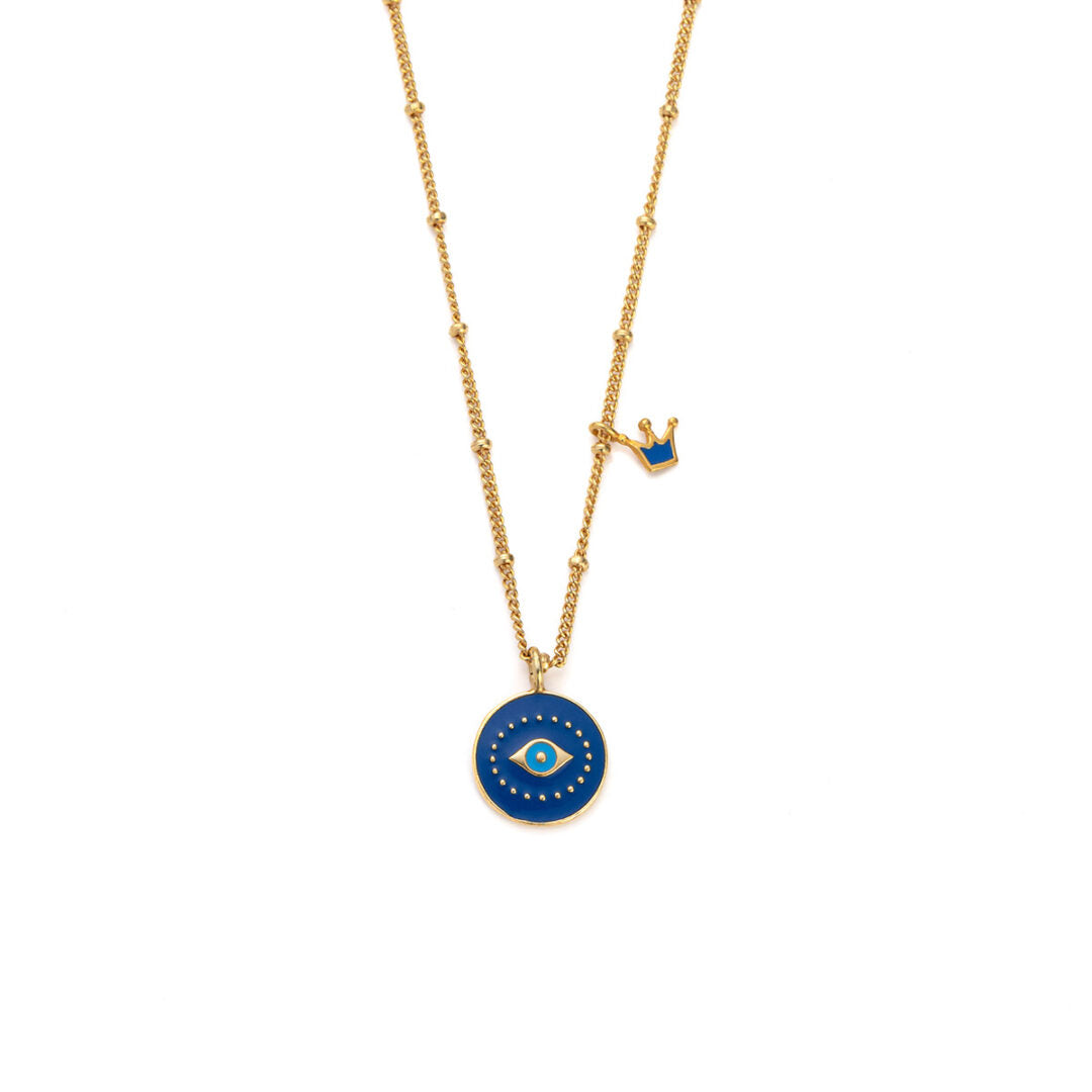 Sterling silver Chain Necklace with a Colored Eye and a Crown