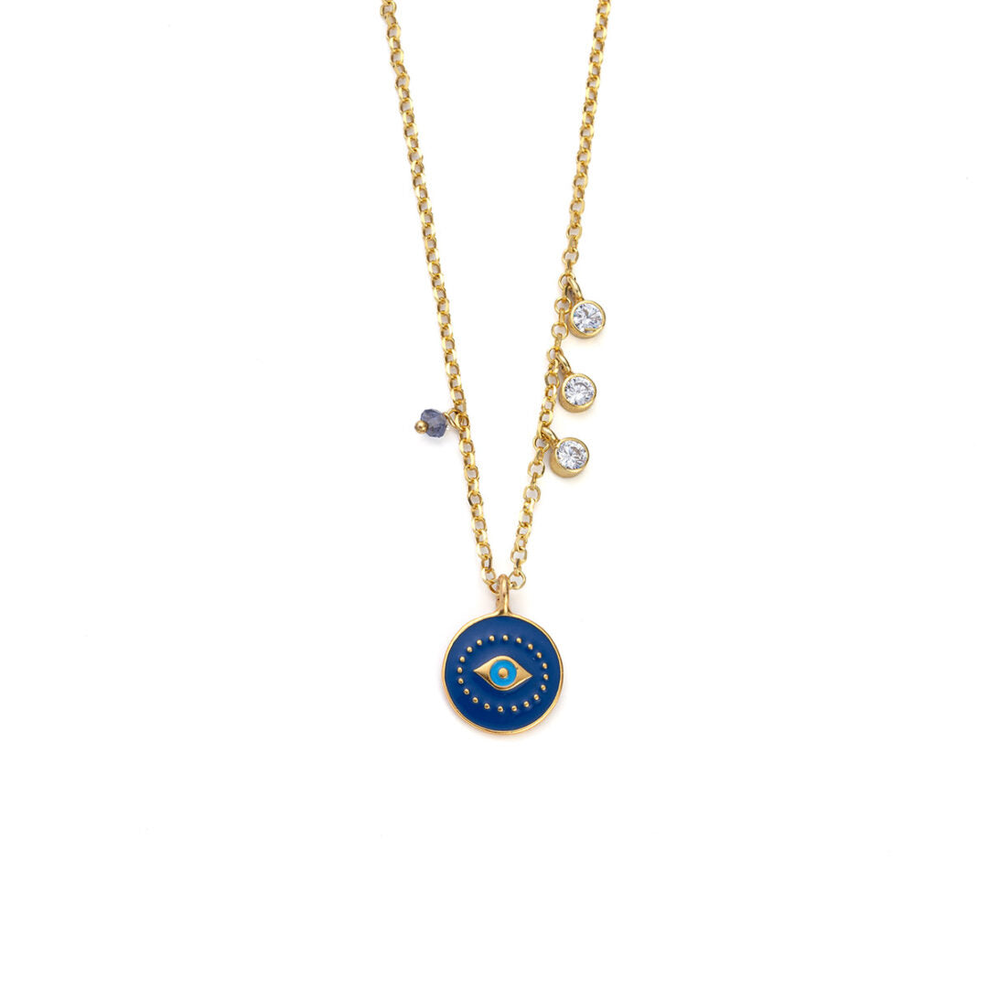 Sterling silver Chain Necklace with a Colored Eye
