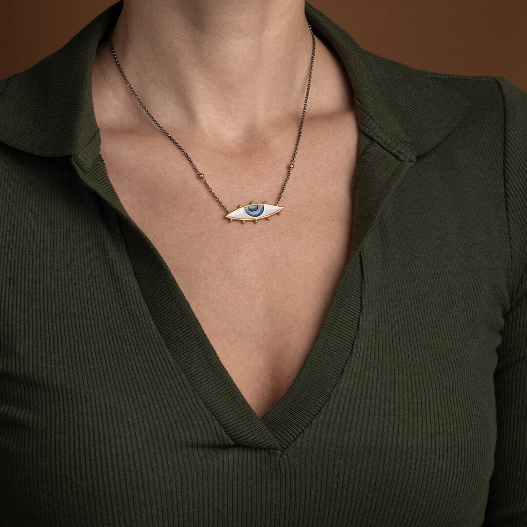 Chain Necklace with a Colored Evil Eye – 925 Sterling Silver
