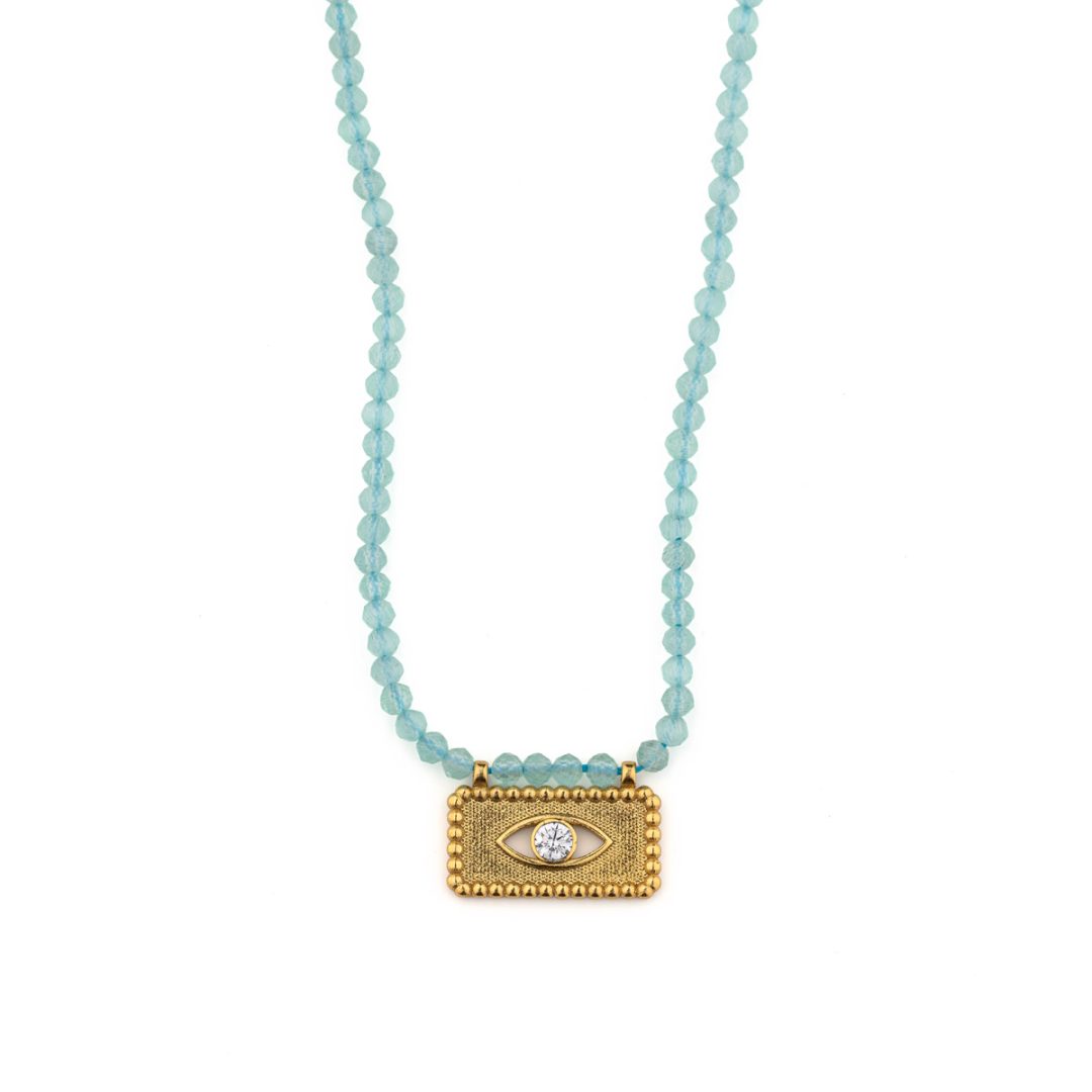 Evil Eye Necklace with Semi-Precious Stones in 925 Sterling Silver Gold Plated