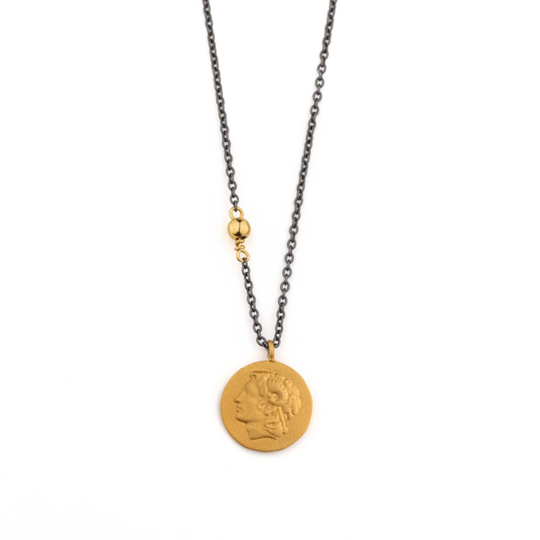 Alexander the Great Necklace in 925 Sterling Silver Oxidized and Gold Plated