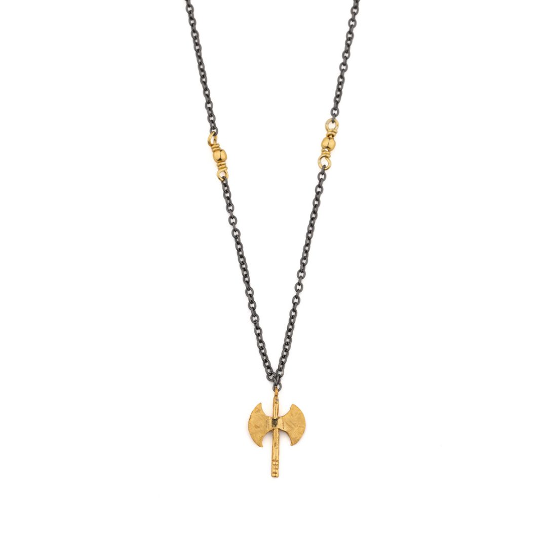 Axe Necklace in 925 Sterling Silver Oxidized and Gold Plated