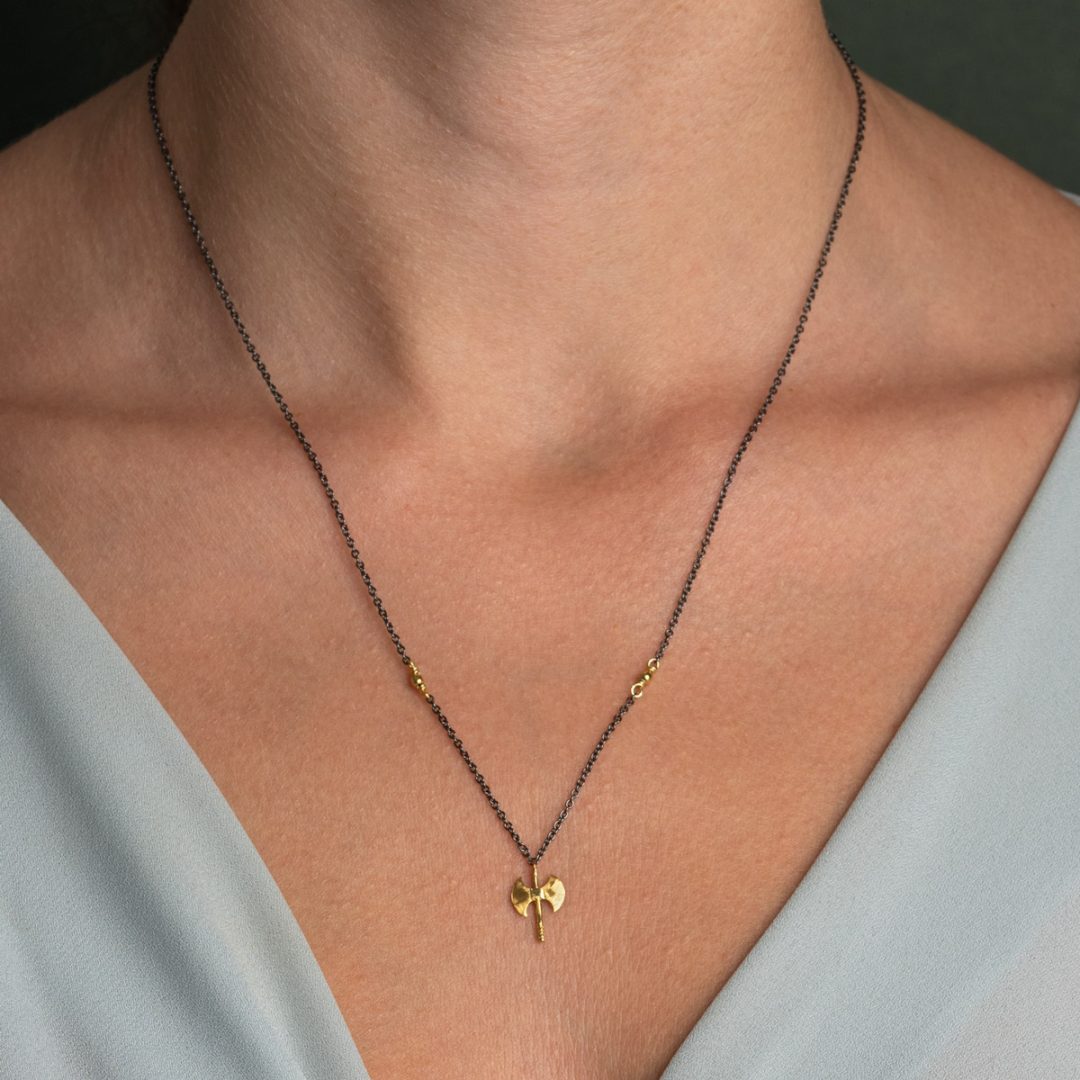Axe Necklace in 925 Sterling Silver Oxidized and Gold Plated