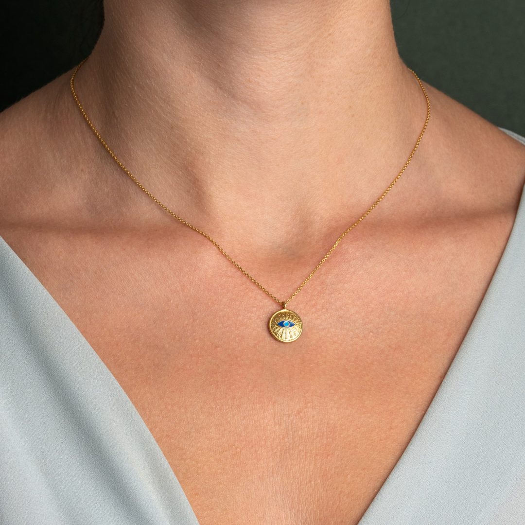 Evil Eye Charm Necklace – 925 Sterling Silver Gold Plated