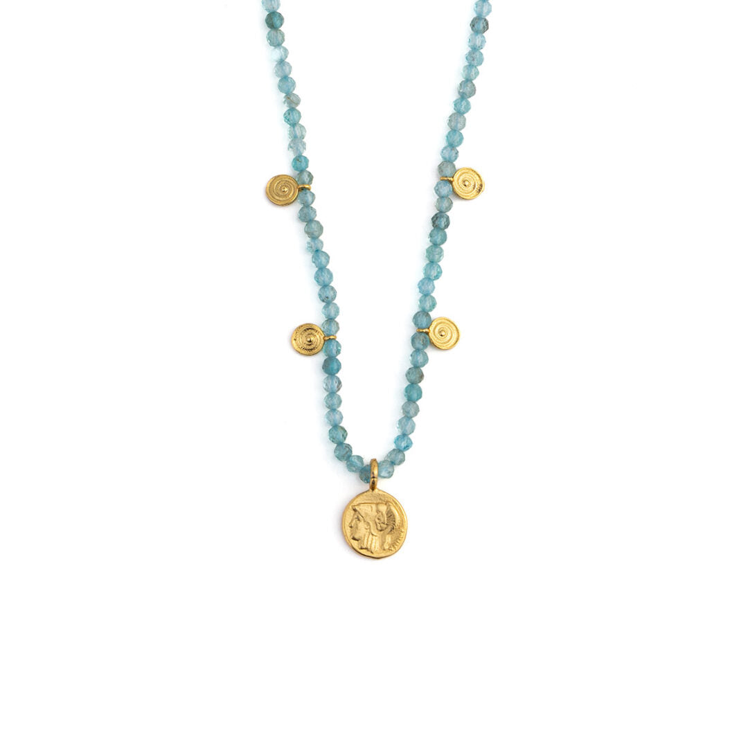 Sterling Silver Chain Necklace with Drop Goddess Athena Coin