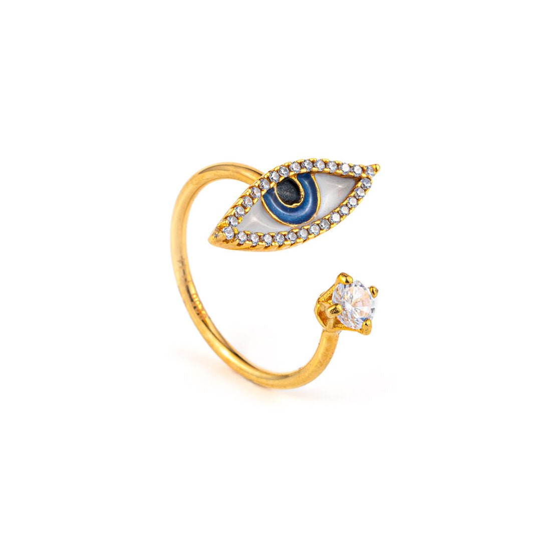 Evil Eye Ring with enamel - Sterling Silver & Gold Plated