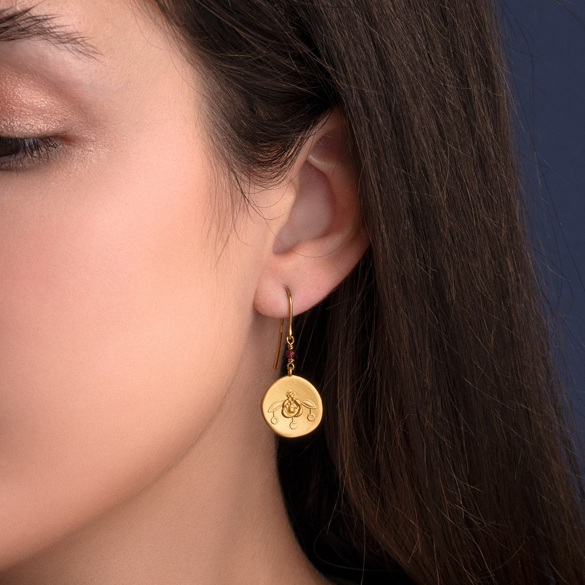 Sterling Silver Drop Earrings with a Coin of Cretan Bee