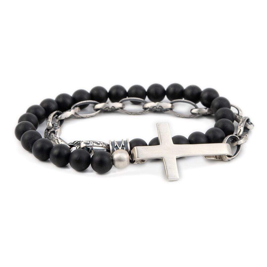 Βραχιόλι Σταυρός με Πέτρες Onyx – Ασήμι 925