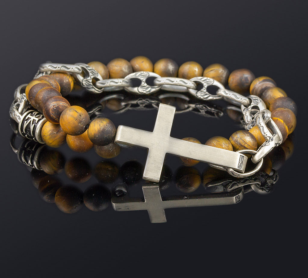 Cross Bracelet – 925 Sterling Silver with Beads