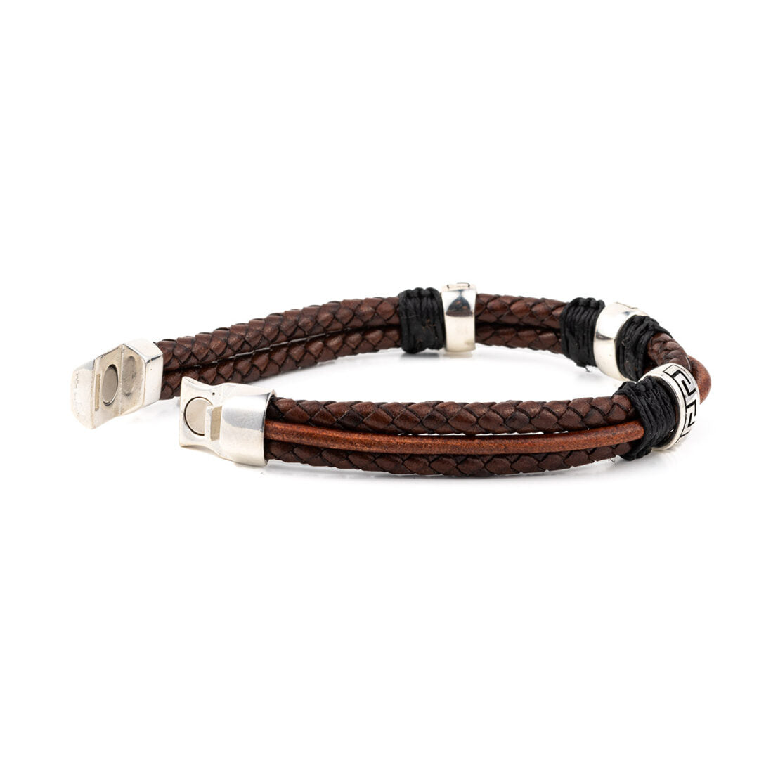 Meander Leather Bracelet – 925 Sterling Silver — Brown
