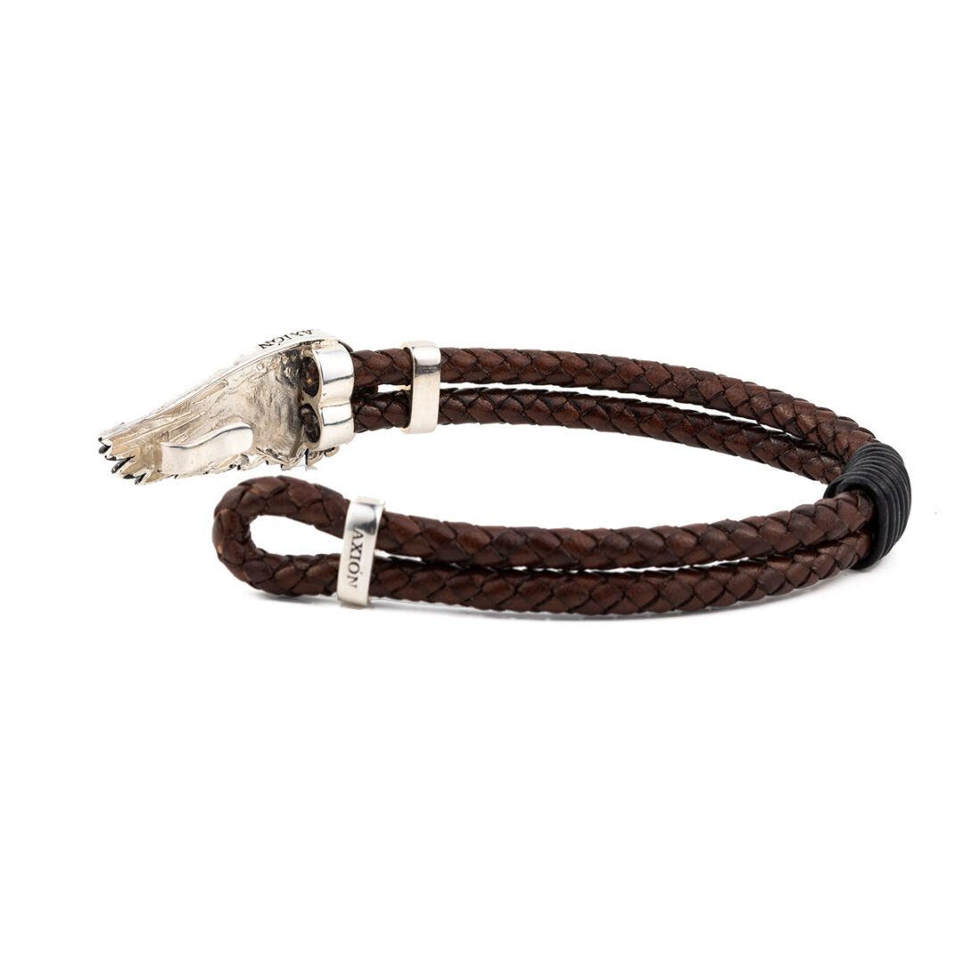 Wing Leather Bracelet - 925 Sterling Silver — Brown