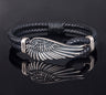 Wing Leather Bracelet - 925 Sterling Silver — Black