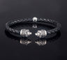 Sterling Silver Leather Lion Bracelet with Greek key — Black
