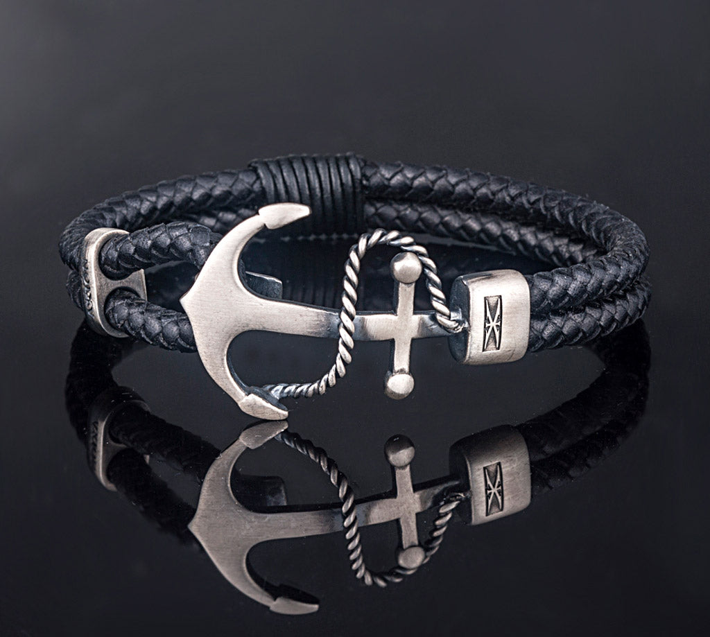 Brown Anchor Bracelet - 925 Sterling Silver — Black