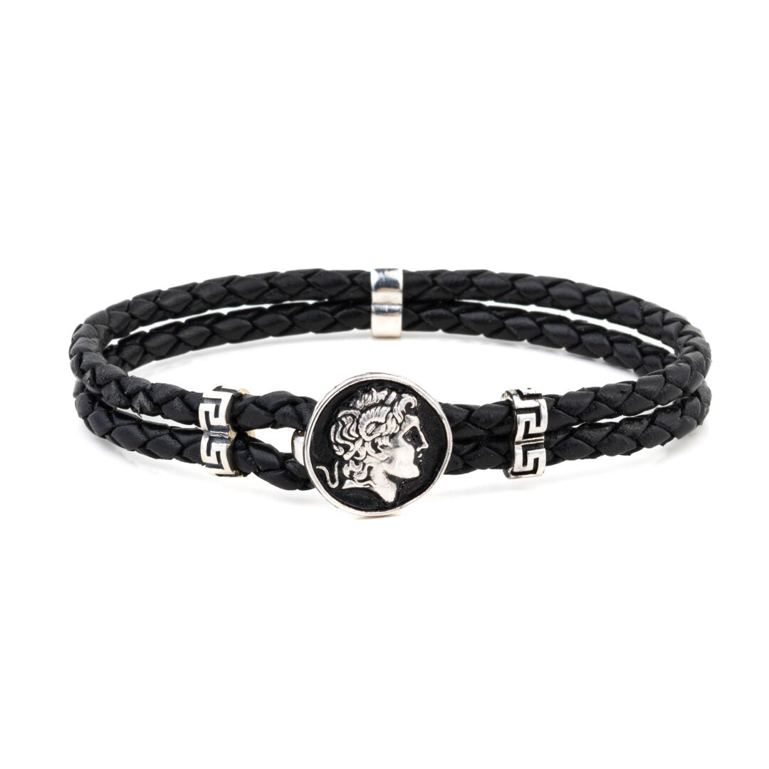 Alexander the Great Leather Bracelet - 925 Sterling Silver — Brown