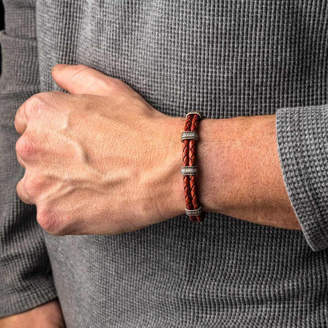 Leather Bracelet with zircon — Red