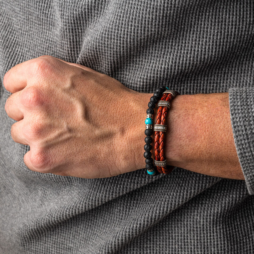 Leather Bracelet with zircon — Red