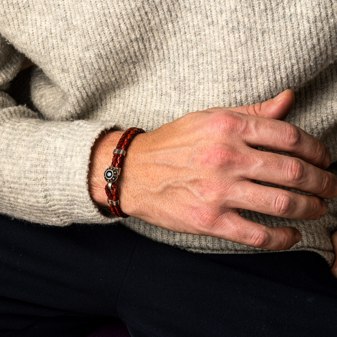 Lucky Eye Leather Bracelet – 925 Sterling Silver — Coral