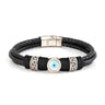 Meander and Evil Eye Leather Bracelet – 925 Sterling Silver — White